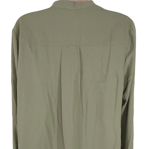 Signature Studio Pullover V-neck Top Women Size L Green Roll Tab Sleeve - Picture 4 of 9